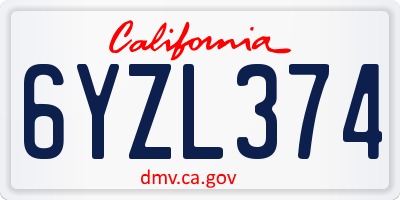 CA license plate 6YZL374