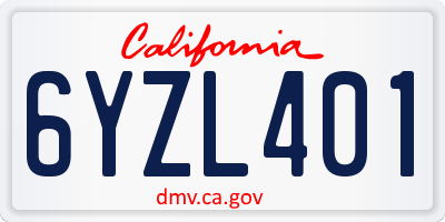 CA license plate 6YZL401