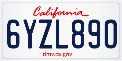 CA license plate 6YZL890