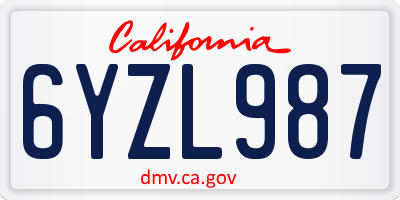 CA license plate 6YZL987