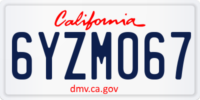 CA license plate 6YZM067