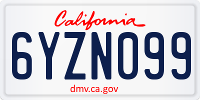 CA license plate 6YZN099
