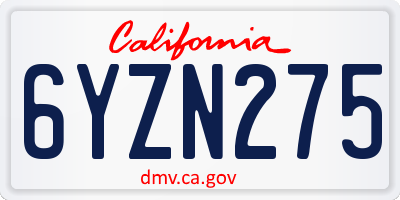 CA license plate 6YZN275