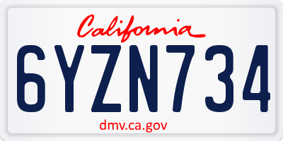 CA license plate 6YZN734