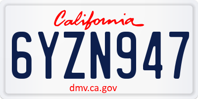 CA license plate 6YZN947