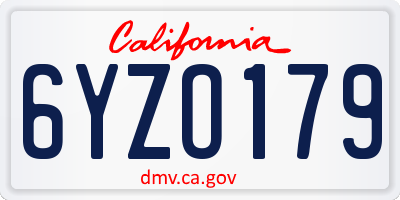CA license plate 6YZO179