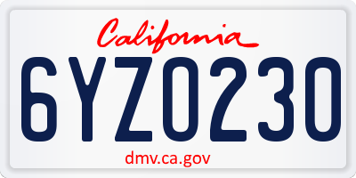 CA license plate 6YZO230