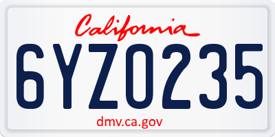 CA license plate 6YZO235
