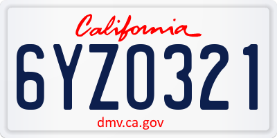 CA license plate 6YZO321
