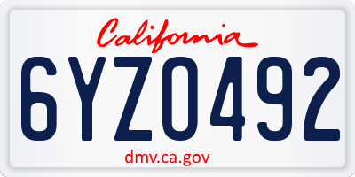 CA license plate 6YZO492