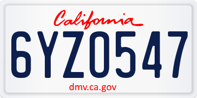 CA license plate 6YZO547