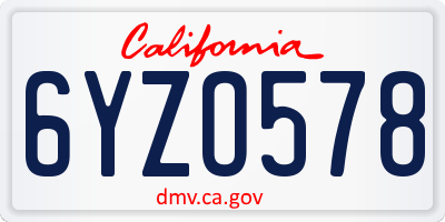 CA license plate 6YZO578