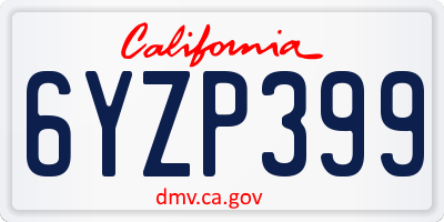 CA license plate 6YZP399