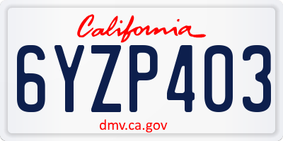 CA license plate 6YZP403
