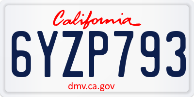 CA license plate 6YZP793