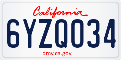 CA license plate 6YZQ034