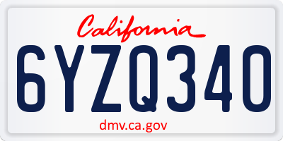 CA license plate 6YZQ340