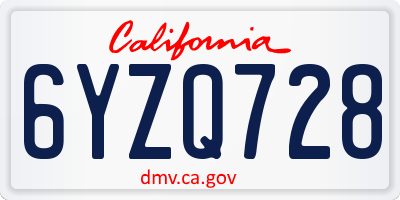 CA license plate 6YZQ728