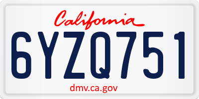 CA license plate 6YZQ751