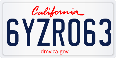 CA license plate 6YZR063