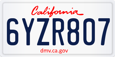 CA license plate 6YZR807