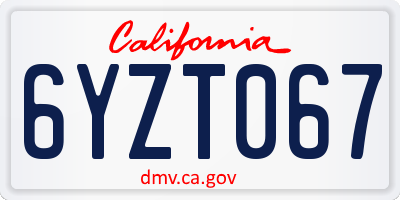 CA license plate 6YZT067