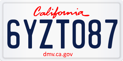 CA license plate 6YZT087