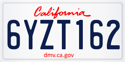 CA license plate 6YZT162