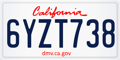 CA license plate 6YZT738
