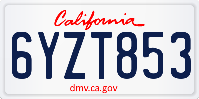 CA license plate 6YZT853