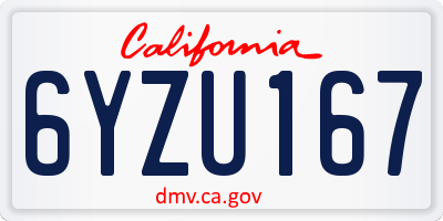 CA license plate 6YZU167