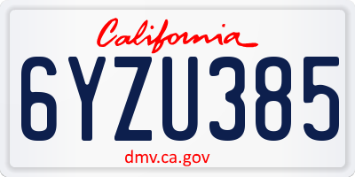 CA license plate 6YZU385