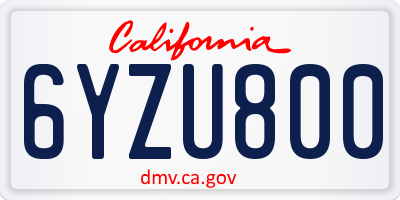 CA license plate 6YZU800
