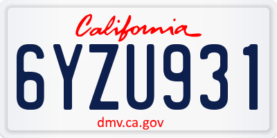 CA license plate 6YZU931