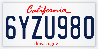 CA license plate 6YZU980
