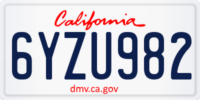 CA license plate 6YZU982
