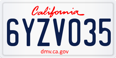 CA license plate 6YZV035