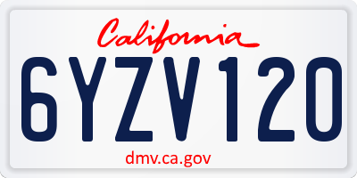 CA license plate 6YZV120