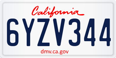 CA license plate 6YZV344