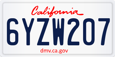 CA license plate 6YZW207