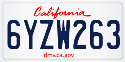 CA license plate 6YZW263