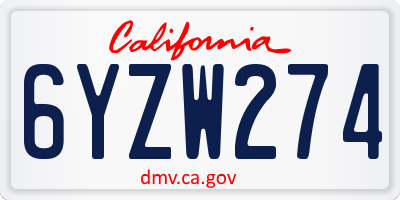 CA license plate 6YZW274