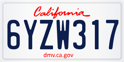 CA license plate 6YZW317