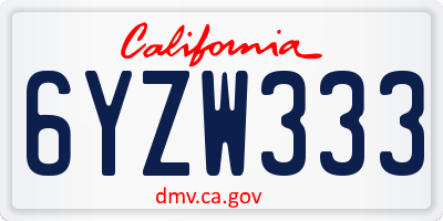 CA license plate 6YZW333