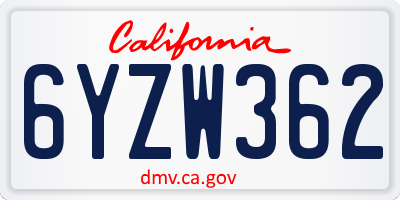 CA license plate 6YZW362