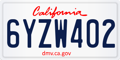 CA license plate 6YZW402