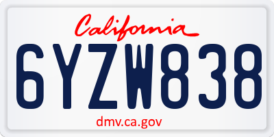 CA license plate 6YZW838