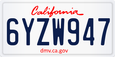 CA license plate 6YZW947