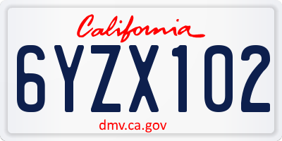 CA license plate 6YZX102