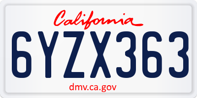 CA license plate 6YZX363